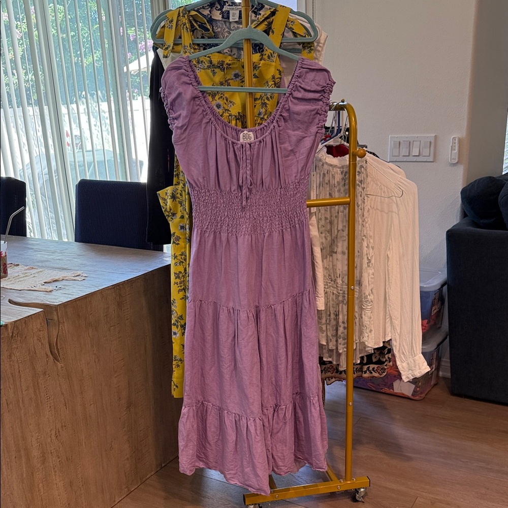 BDG Purple Midi Dress with Ruffled Sleeves